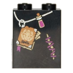 Slope 65 2 x 2 x 2 with Bottom Tube with Minifigure Dress / Skirt / Robe, Frog Spells Book, Potion, and Mended Tear Pattern (Witch)