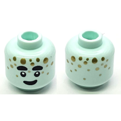 Minifigure, Head Alien Black Thick Eyebrows, Eyes, and Smile, Gold Dots Pattern