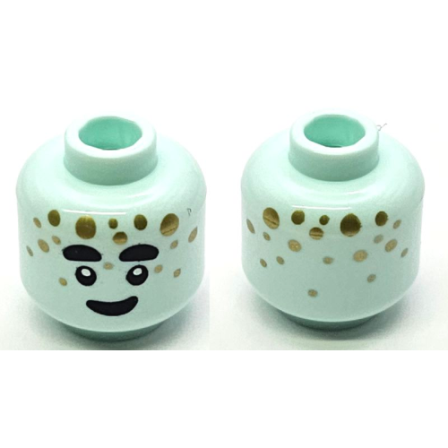 Деталь LEGO 3626pb3437 Minifigure, Head Alien Black Thick Eyebrows, Eyes, and Smile, Gold Dots Pattern