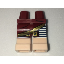 Hips and 1 White Left Leg, 1 Dark Red Right Leg with Molded Light Nougat Lower Legs / Boots and Printed Skirt and Loin Cloth with Gold Trim over Shorts with Black Stripes Pattern Hips and 1 White Left Leg, 1 Dark Red Right Leg with Molded Light Nougat Lower Legs / Boots and Printed Skirt and Loin Cloth with Gold Trim over Shorts with Black Stripes Pattern