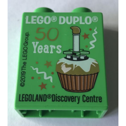 Duplo, Brick 1 x 2 x 2 with LEGO Duplo 50 Years 2019 LEGOLAND Discovery Centre Cupcake Pattern Duplo, Brick 1 x 2 x 2 with LEGO Duplo 50 Years 2019 LEGOLAND Discovery Centre Cupcake Pattern