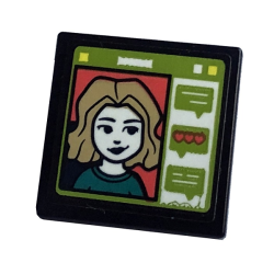 Road Sign 2 x 2 Square with Open O Clip with Screen, Woman with Tan Hair, Lime Chat Windows and Coral Hearts Pattern (Sticker) - Set 41755