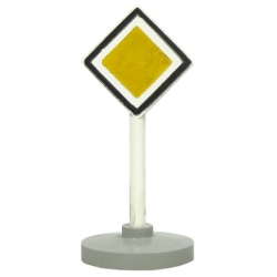 Road Sign with Post, Diamond with Black & White Border Major Road Pattern, Type 2 Base Road Sign with Post, Diamond with Black & White Border Major Road Pattern, Type 2 Base