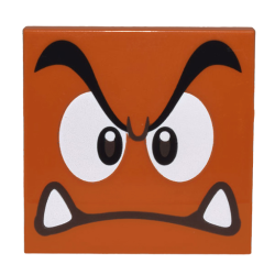 Tile 4 x 4 with Black Eyebrows, Dark Brown and White Eyes, Angry Frown with Bottom Fangs Pattern (Super Mario Big Goomba Face)