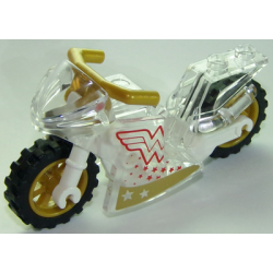 Motorcycle Sport Bike with White Frame, Pearl Gold Wheels and Angular Handlebars with Wonder Woman Pattern on Both Sides (Stickers) - Set 41235