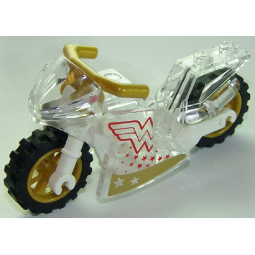 Деталь LEGO 18895c04pb01 Motorcycle Sport Bike with White Frame, Pearl Gold Wheels and Angular Handlebars with Wonder Woman Pattern on Both Sides (Stickers) - Set 41235