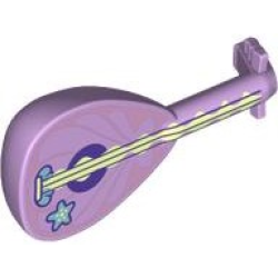 Minifigure, Utensil Musical Instrument, Lute with Metallic Light Blue Starfish, Metallic Pink Shell Outlines, Dark Purple Strings and Sound Hole Pattern