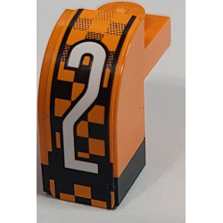 Stickered Assembly 2 x 1 x 1 2/3 with White Number 2 on Black and Orange Checkered Pattern (Sticker) - Set 8641 - 1 Plate 1 x 1, 1 Slope, Curved 2 x 1 x 1 1/3 with Recessed Stud
