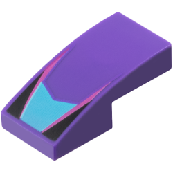 Slope, Curved 2 x 1 x 2/3 with Medium Azure V-Shaped Center Panel, Magenta Stripes, Black Triangles Pattern Slope, Curved 2 x 1 x 2/3 with Medium Azure V-Shaped Center Panel, Magenta Stripes, Black Triangles Pattern