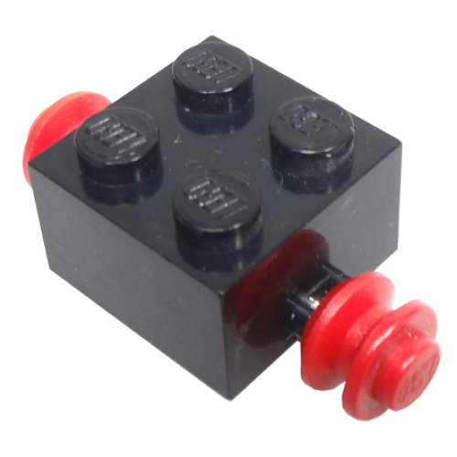 Деталь LEGO 3137c01 Brick, Modified 2 x 2 with Red Wheels for Single Tire - Black