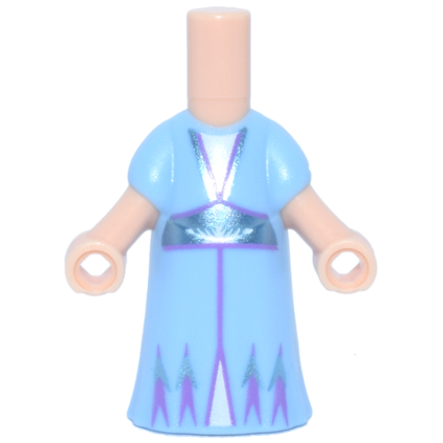 Деталь LEGO 65203pb016 Micro Doll, Body with Molded Bright Light Blue Dress and Printed Metallic Light Blue and Medium Lavender Trim with Center Line, White Triangular Panels and Half Snowflake Pattern