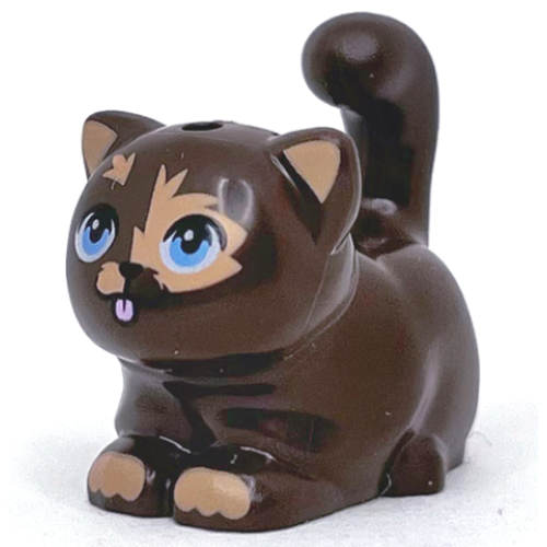 Деталь LEGO 2652pb02 Cat, Friends Style, Large, Sitting with Nougat Markings, Medium Blue Eyes, and Bright Pink Tongue Pattern (Pixel)