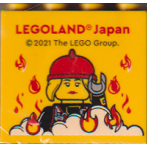 Деталь LEGO 30144pb354 Brick 2 x 4 x 3 with LEGOLAND Japan, Female Firefighter Minifigure, Fire, and Smoke Pattern