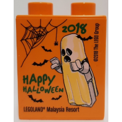 Duplo, Brick 1 x 2 x 2 with 2018 Happy Halloween LEGOLAND Malaysia Resort Pattern Duplo, Brick 1 x 2 x 2 with 2018 Happy Halloween LEGOLAND Malaysia Resort Pattern