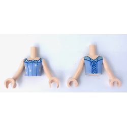 Torso Mini Doll Girl Bright Light Blue Top, Silver Sparkles, Metallic Light Blue Bow and Corset Pattern, Light Nougat Arms with Hands