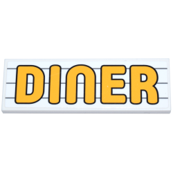 Tile 2 x 6 with Bright Light Orange 'DINER' over 3 Dark Bluish Gray Lines Pattern (Sticker) - Set 910011
