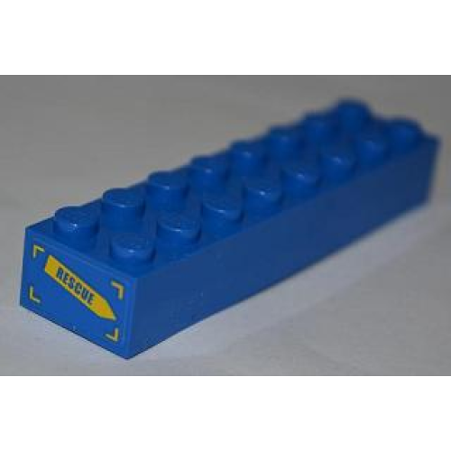 Деталь LEGO 3007pb05 Brick 2 x 8 with 'RESCUE' on Yellow Arrow Pattern on End (Sticker) - Set 4439