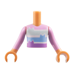 Torso Mini Doll Boy Bright Pink Shirt with Light Aqua, Bright Light Blue and Medium Lavender Stripes with Cat Ears Pattern, Nougat Arms with Hands with Bright Pink Long Sleeves Torso Mini Doll Boy Bright Pink Shirt with Light Aqua, Bright Light Blue and Medium Lavender Stripes with Cat Ears Pattern, Nougat Arms with Hands with Bright Pink Long Sleeves