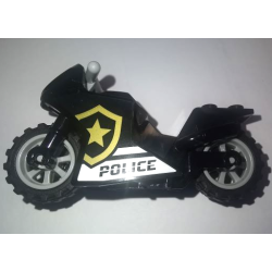 Motorcycle Sport Bike with Black Frame, Light Bluish Gray Wheels and Light Bluish Gray Handlebars with 'POLICE', White Stripes, and Gold Star Badge Logo Pattern on Both Sides (Stickers) - Set 60276 Motorcycle Sport Bike with Black Frame, Light Bluish Gray Wheels and Light Bluish Gray Handlebars with 'POLICE', White Stripes, and Gold Star Badge Logo Pattern on Both Sides (Stickers) - Set 60276