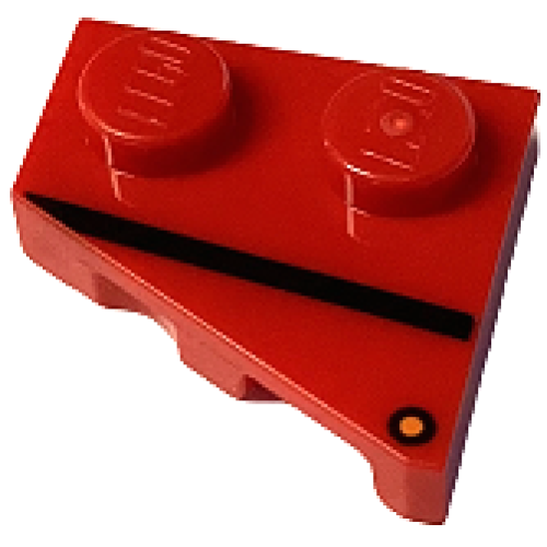 Деталь LEGO 24299pb03 Wedge, Plate 2 x 2 Left with Black Stripe and Orange Dot (Direction Indicator) Pattern