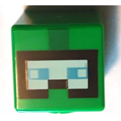 Minifigure, Head, Modified Cube with Pixelated Black and Light Aqua Goggles and Medium Azure Eyes Pattern (Minecraft Diver Explorer)