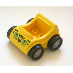 Duplo Car with Molded Pearl Light Gray Wheels and Black Treaded Tires with Green Eyes, Black Nose, Whiskers, and Markings Pattern Duplo Car with Molded Pearl Light Gray Wheels and Black Treaded Tires with Green Eyes, Black Nose, Whiskers, and Markings Pattern