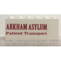 Stickered Assembly 6 x 1 x 2 with 'ARKHAM ASYLUM Patient Transport' Pattern Model Right Side (Sticker) - Set 7785 - 2 Brick 1 x 6 Stickered Assembly 6 x 1 x 2 with 'ARKHAM ASYLUM Patient Transport' Pattern Model Right Side (Sticker) - Set 7785 - 2 Brick 1 x 6