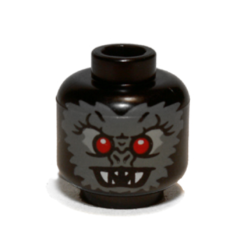 Деталь LEGO 3626pb0799 Minifigure, Head Alien Bat with Red Eyes, Light Bluish Gray Eye Shadow, Dark Bluish Gray Fur, and Open Mouth with White Fangs Pattern