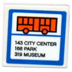 Road Sign 2 x 2 Square with Open O Clip with Orange Bus, '143 CITY CENTER', '166 PARK' AND '319 MUSEUM' Pattern (Sticker) - Set 60104