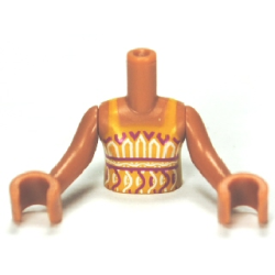 Torso Mini Doll Girl Bright Light Orange Halter Top with Red and White Pattern, Medium Nougat Arms with Hands
