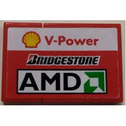 Stickered Assembly 3 x 2 with Shell 'V-Power', Bridgestone and AMD Logo Pattern Model Left Side (Sticker) - Set 8142-2 - 1 Tile 1 x 2, 1 Tile 2 x 2 Stickered Assembly 3 x 2 with Shell 'V-Power', Bridgestone and AMD Logo Pattern Model Left Side (Sticker) - Set 8142-2 - 1 Tile 1 x 2, 1 Tile 2 x 2