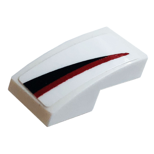 Деталь LEGO 11477pb107R Slope, Curved 2 x 1 x 2/3 with Red and Black Stripe Pattern Model Right Side (Sticker) - Set 76896