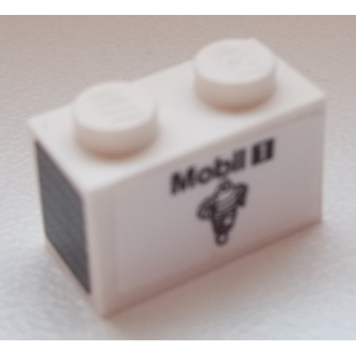 Деталь LEGO 3004pb180R Brick 1 x 2 with 'Mobil 1' and Michelin Logo on Side and Silver Grille on Black Background on End Pattern Model Right Side (Stickers) - Set 75876
