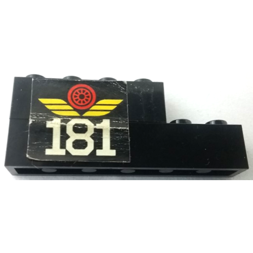 Деталь LEGO BA114pb01R Stickered Assembly 6 x 1 x 2 with White '181' and Red Train Wheel Pattern Model Right Side (Sticker) - Set 181 - 1 Brick 1 x 4, 1 Brick 1 x 6