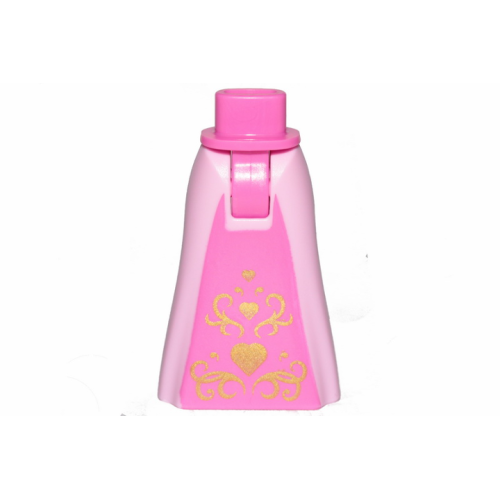 Деталь LEGO 15875c104pb001 Mini Doll Hips and Skirt Full Length with Dark Pink Middle and Gold Hearts Pattern - Thick Hinge