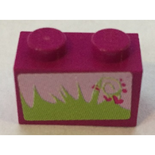 Деталь LEGO 3004pb164 Brick 1 x 2 with Grass and Hearts Pattern (Sticker) - Set 7586