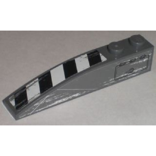 Деталь LEGO 42022pb12R Slope, Curved 6 x 1 with 2 Studs with Black and White Danger Stripes and Hatch Pattern Model Right (Stickers) - Set 8211