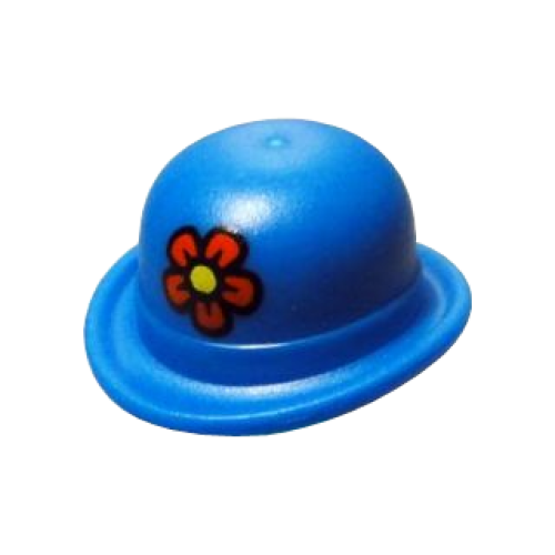 Деталь LEGO 95674pb01 Minifigure, Headgear Hat, Bowler with Red Flower with Yellow Center Pattern