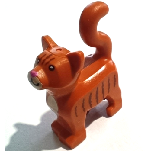 Деталь LEGO 13786pb11 Cat, Standing with Black Eyes, Dark Pink Nose, Tan Muzzle and Chest, Reddish Brown Stripes Pattern (BAM)