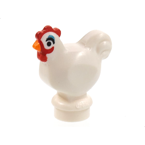 Деталь LEGO 95342pb02 Chicken, Narrow Base with Black Eyes, Orange Beak, Medium Blue Eye Shadow, and Red Comb and Wattle Pattern (Camilla)