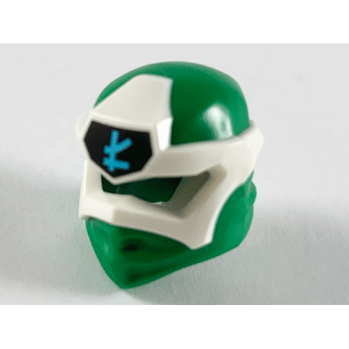 Деталь LEGO 65072pb02 Minifigure, Headgear Ninjago Wrap Type 6 with Molded White Mask and Printed Medium Azure Ninjago Logogram Letter L on Black Background Pattern