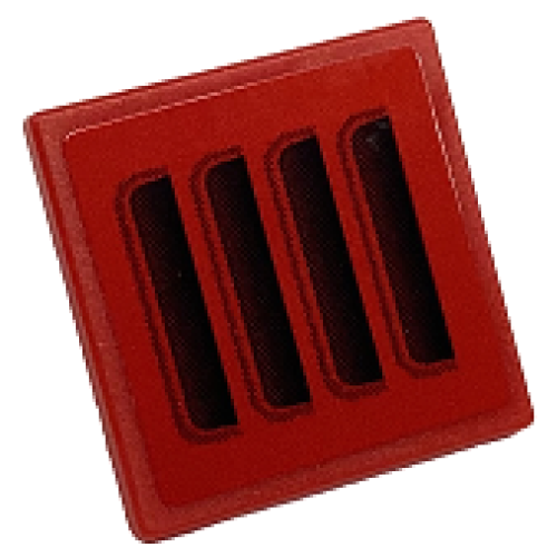 Деталь LEGO 15210pb180 Road Sign 2 x 2 Square with Open O Clip with Black and Dark Red Air Vents Pattern (Sticker) - Set 76934