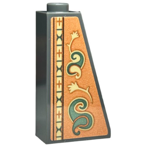 Деталь LEGO 4460bpb012 Slope 75 2 x 1 x 3 - Hollow Stud with Wallpaper, Sand Green and Tan Swirls, Feathers and Ornamental Geometric Border on Orange Background Pattern (Sticker) - Set 40579
