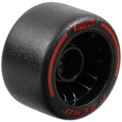 Wheel 24 x 14.9 with Pin Hole with Molded Black Hard Rubber Tire and Printed Red 'PIRELLI', 'P ZERO' and Arcs Pattern Wheel 24 x 14.9 with Pin Hole with Molded Black Hard Rubber Tire and Printed Red 'PIRELLI', 'P ZERO' and Arcs Pattern