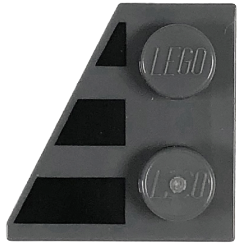 Деталь LEGO 24299pb01 Wedge, Plate 2 x 2 Left with 3 Black Stripes Pattern
