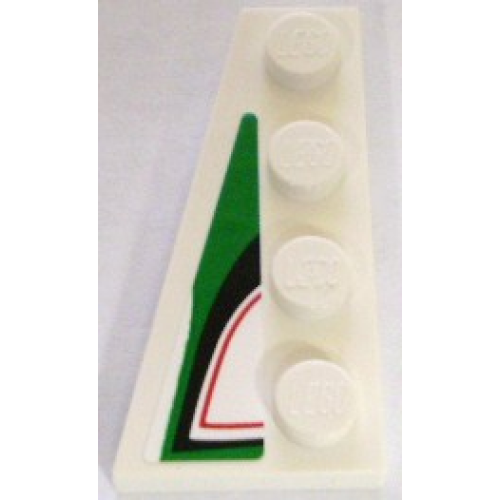 Деталь LEGO 41770pb04 Wedge, Plate 4 x 2 Left with Angled Red, Black and Green Pattern (Sticker) - Set 8898