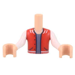 Torso Mini Doll Boy Red Vest with Pockets, Sand Blue Undershirt Pattern, Light Nougat Arms with Hands with White Long Sleeves