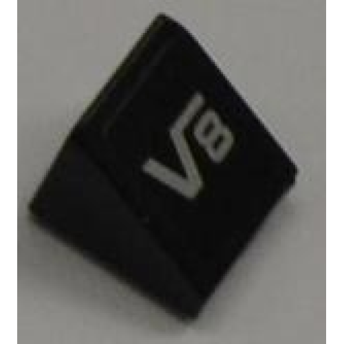Деталь LEGO 54200pb027 Slope 30 1 x 1 x 2/3 with Silver 'V8' on Black Background Pattern (Sticker) - Set 8186