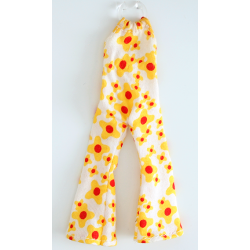 Scala, Clothes Female Body Suit with Bell Bottoms with Yellow Flowers Pattern Scala, Clothes Female Body Suit with Bell Bottoms with Yellow Flowers Pattern