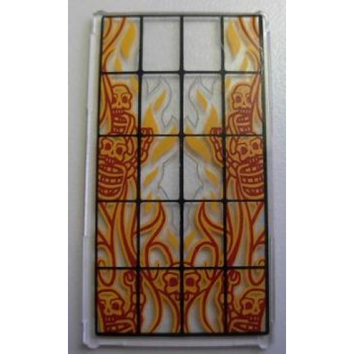 Деталь LEGO 57895pb007 Glass for Window 1 x 4 x 6 with Black Bars and Flaming Skeletons Pattern (Sticker) - Set 4195